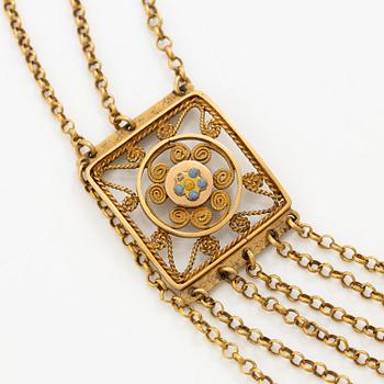 Collier 18K guld med emaljdekor, 1800-tal.