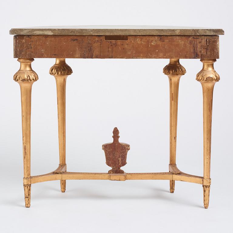 A Gustavian giltwood and marble console table, late 18th century.