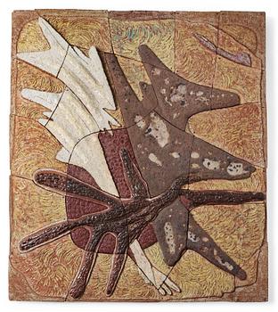 224. Tyra Lundgren, a stoneware relief 'Flying bird to the sun', Sweden 1960's.