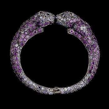ARMBAND, sterlingsilver, tanzaniter samt ametister ca 60.00 ct.