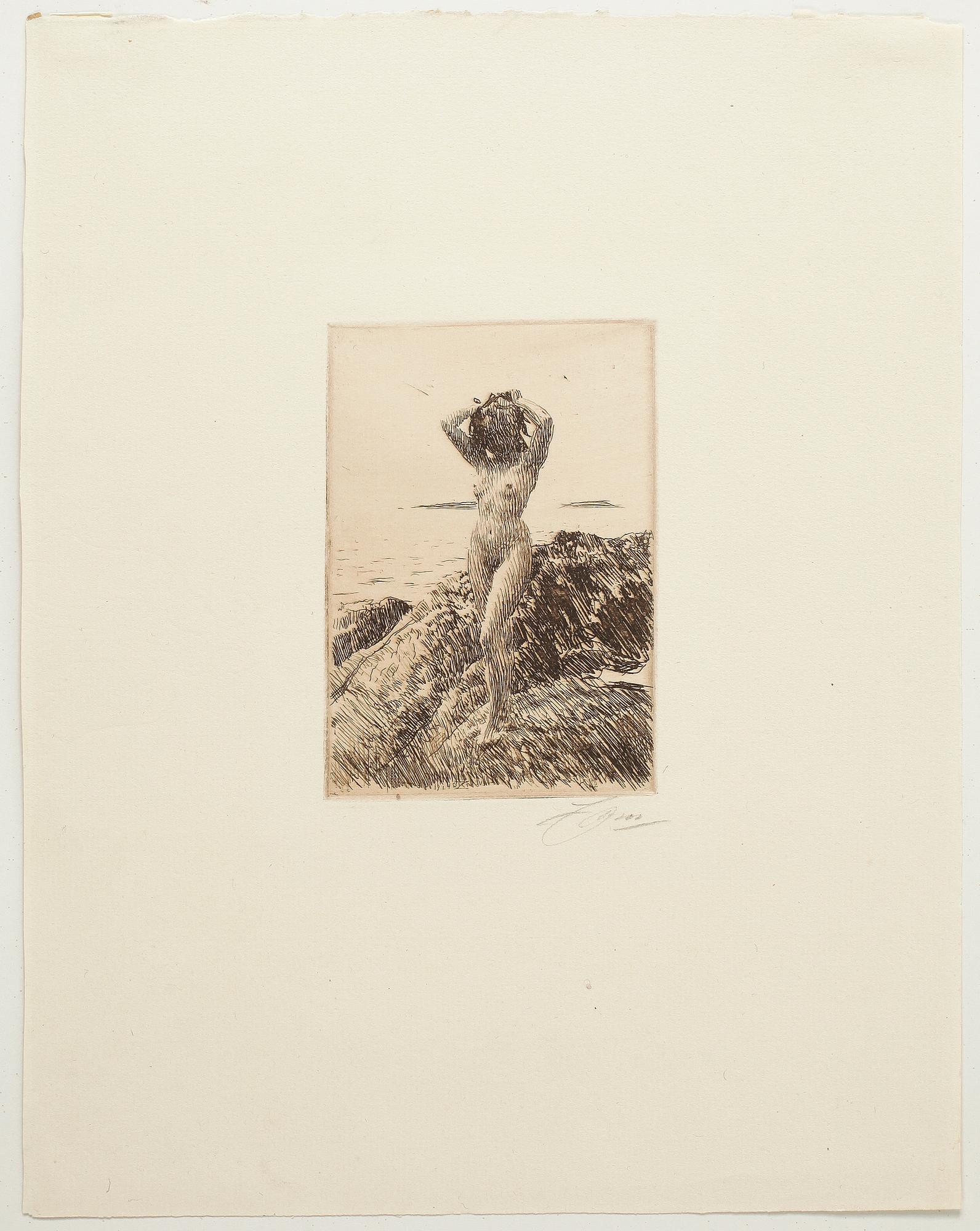 ANDERS ZORN, etsning, utförd 1914, signerad med blyerts.