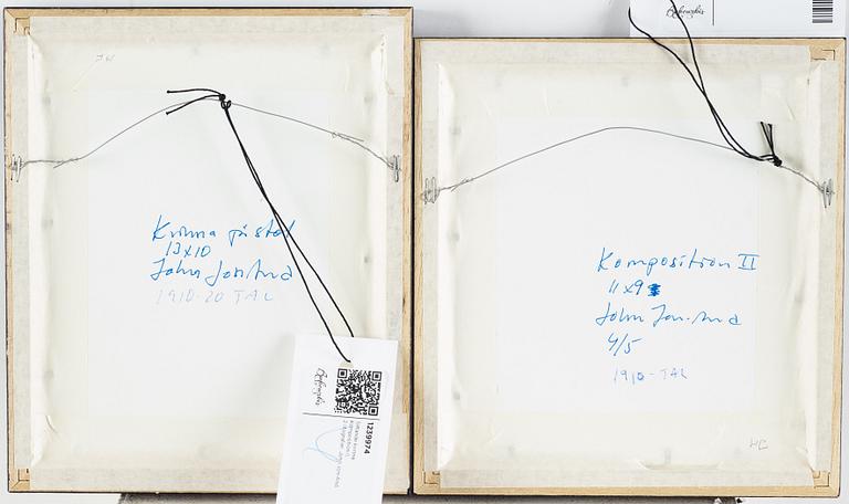 John Jon-And, etching and a linolium cut, signed.