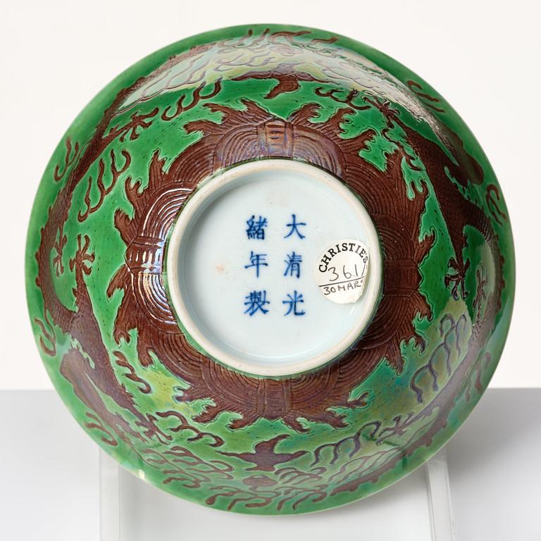 A five clawed dragon bowl, Qing dynasty, Guangxu mark.