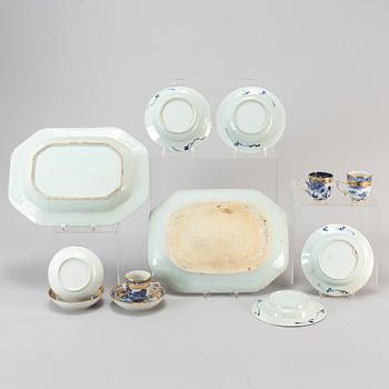 Nine blue and white export porcelain objects, Qing dynasty, 18-19th century.