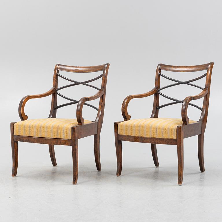 Carl Malmsten, a pair of Swedish Grace armchairs, Svenska Möbelfabrikerna Bodafors, 1920's.