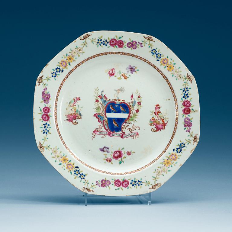 An English Armorial dinner plate with the arms probably of Philips of Yarpole, Qing dynasty, Qianlong (1736-95).