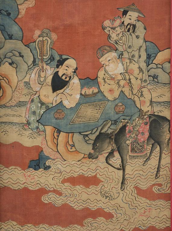 A set of four kesi panels depicting Xiwangmu and the daoist Immortals, late Qing dynasty.