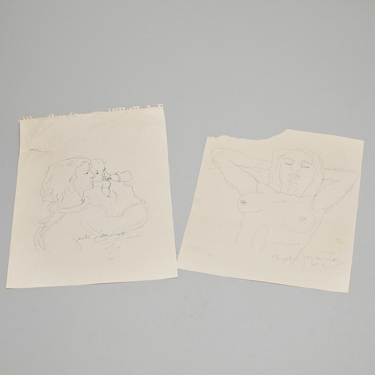 JOHAN HELMER ZACKRISSON, "JACK ZAN", teckningar 5 stycken. Signerade.