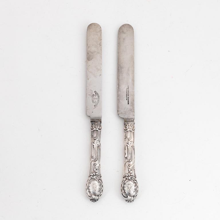 Twelve Swedish rococo-revival silver knives, mark of Christian Hammer, Stockholm 1857-1880.