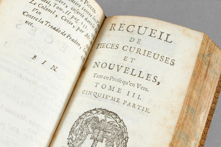 BOKVERK, 5 volymer, "Recueil de pieces curieuses et Nouvelles", 1694-1696.