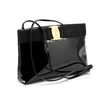 SALVATORE FERRAGAMO, a black patent leather eveningbag /clutch.