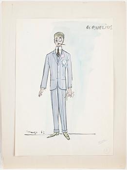 MAX GOLDSTEIN (MAGO), dräktskisser, teckningar, blyertsskisser, tygprover, ca 35 st, vissa daterade o signerade, 1963.