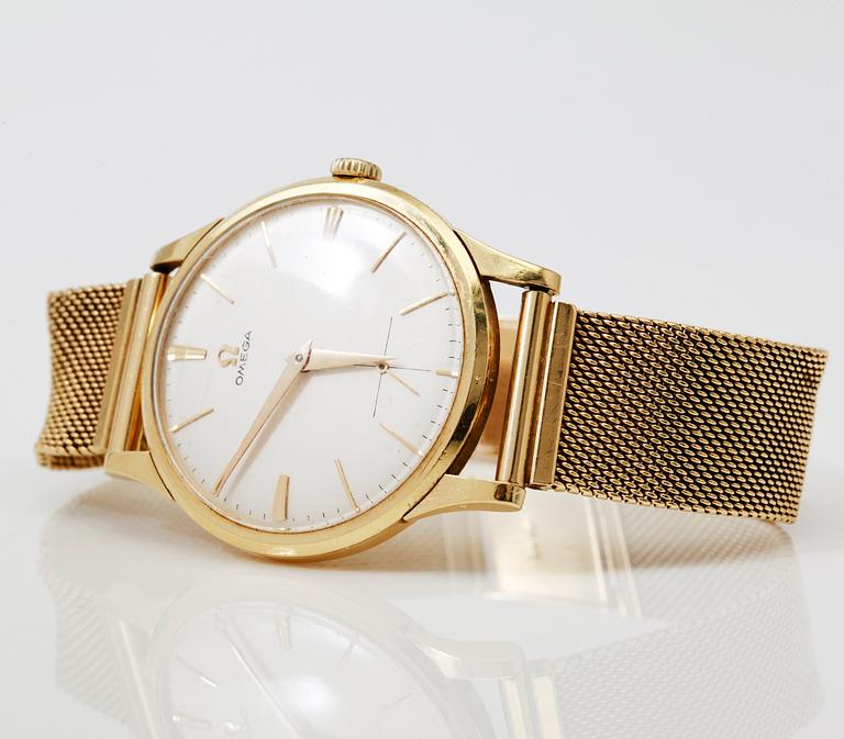 ARMBANDSUR, 18K guld, Omega. Total vikt inklusive urhus ca 65 g.