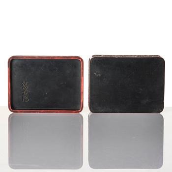 A set of four imari dishes, a blue and white bowl and a Japanese lacker box, Meiji period (!868-1912).