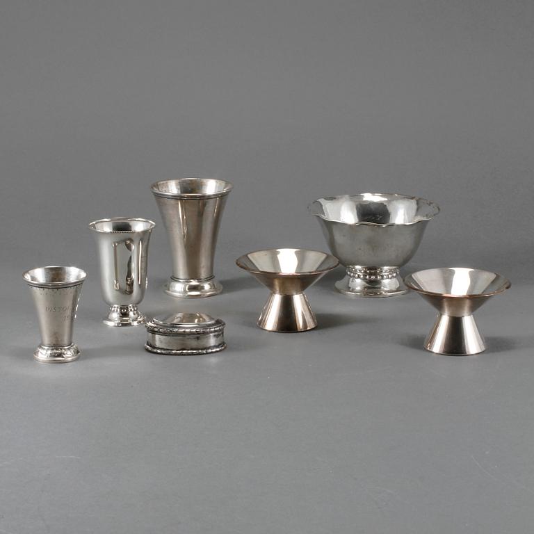 PARTI SILVER, 7 delar, mestadels Sverige, 1900-talets mitt/tredje kvartal, total vikt 288 g.