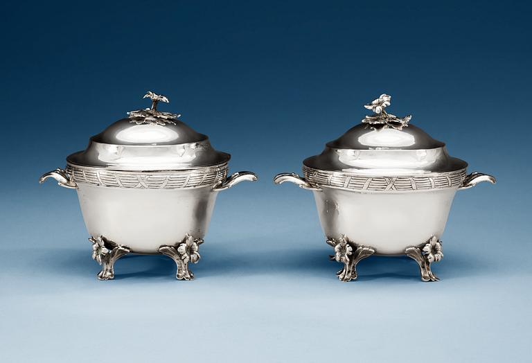 A pair of Swedish 18th century silver sugar-bowls, makers mark of Fredrik Petersson Ström, Stockholm 1777.