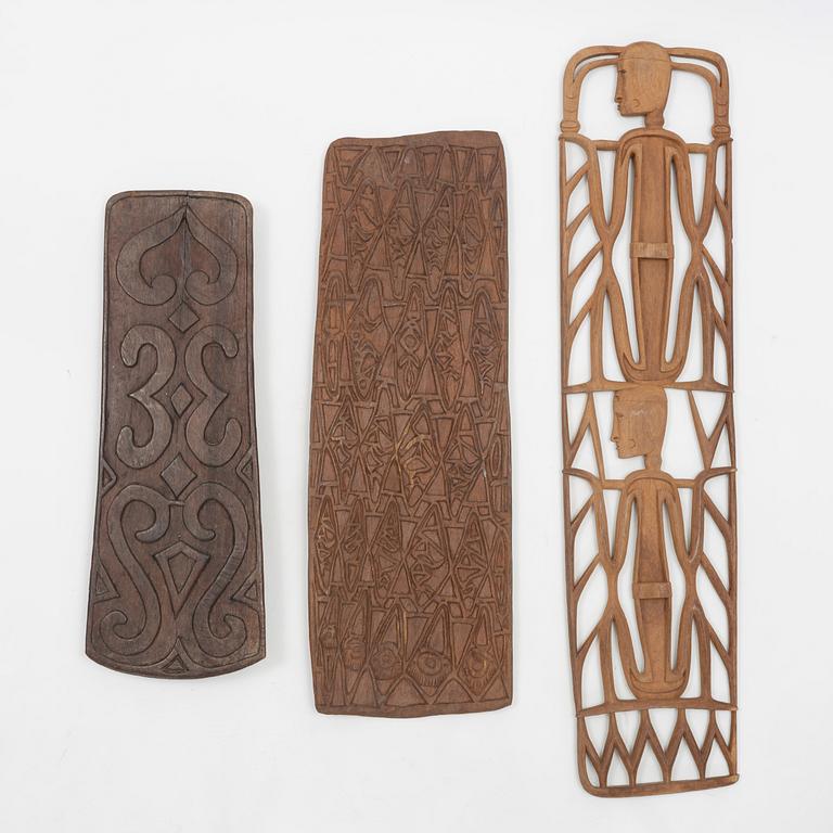 A set of three Asmat wood carvings/sculptures, Indonesia, Jakarta, 20th Century.