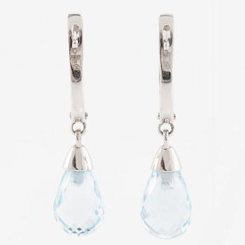 Earrings, a pair, 14K white gold with briolette-cut topaz and octagon-cut diamonds.