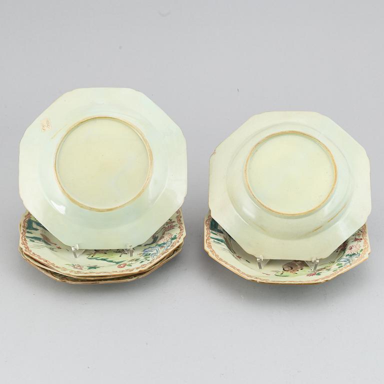 Six (4+2) famille rose export porcelain dishes, Qing dynasty, Qianlong (1736-95).