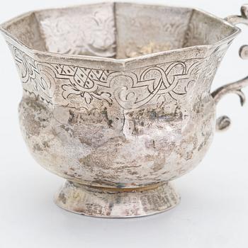 Two 18th-century silver vodka cups, Moscow.