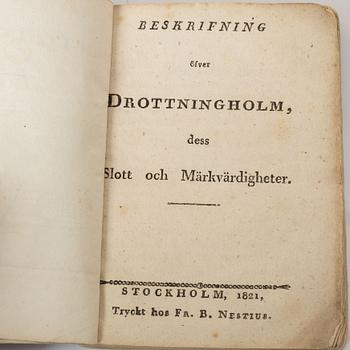 Samling äldre böcker, 8 st, mestadels om Drottningholm, 1700-1800-tal.