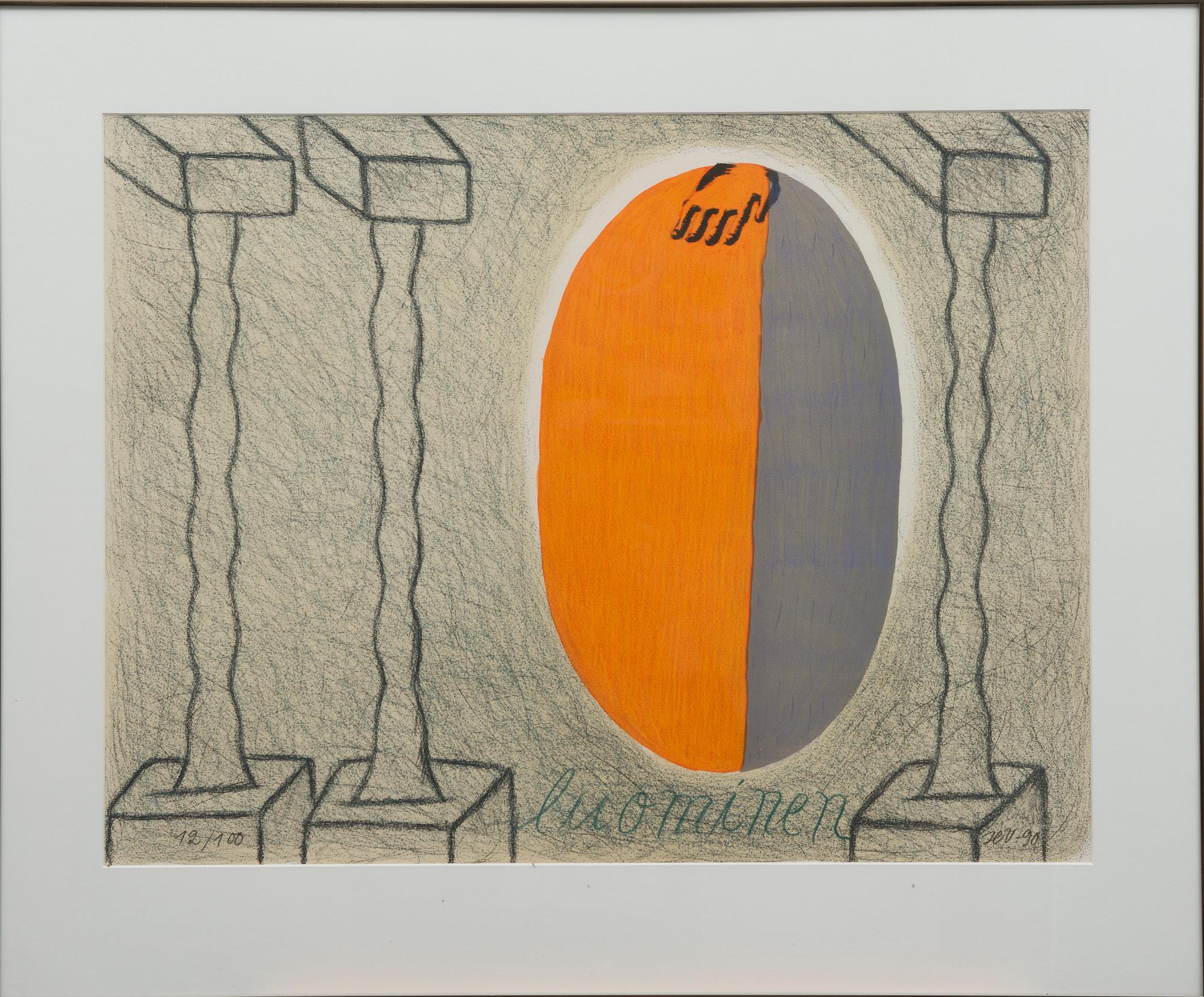 HANNU VÄISÄNEN, färglitografi, signerad HV, daterad -90 och numrerad 12/100.