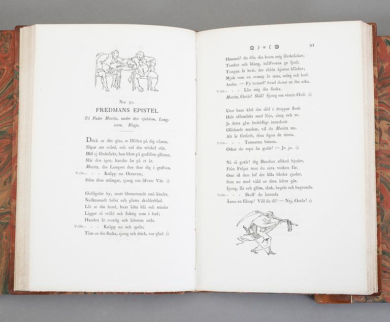 BÖCKER, 3 vol, "Fredmans epistlar" resp "Fredmans sånger" samt "Musiken till Epistlar resp sånger", Carl Michael Bellman.