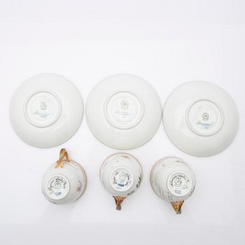 Royal Copenhagen, Coffee cups with saucers, three pieces, porcelain, 'Flora Danica', Royal Copenhagen, Denmark, 20th century.
