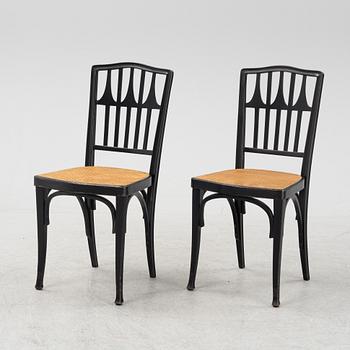 A pair of Art Nouveau chairs and a table,Gustav Siegel for J & J Khon, Austria, around 1900.