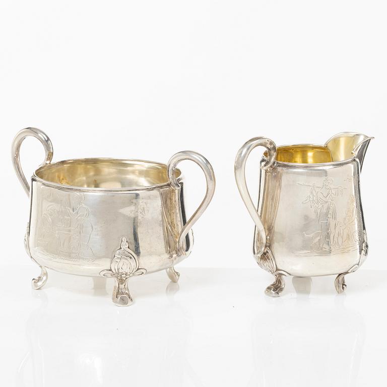 A Danish silver sugar bowl and cream jug.