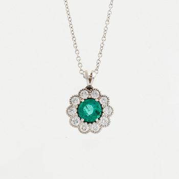 Emerald and brilliant cut diamond necklace.