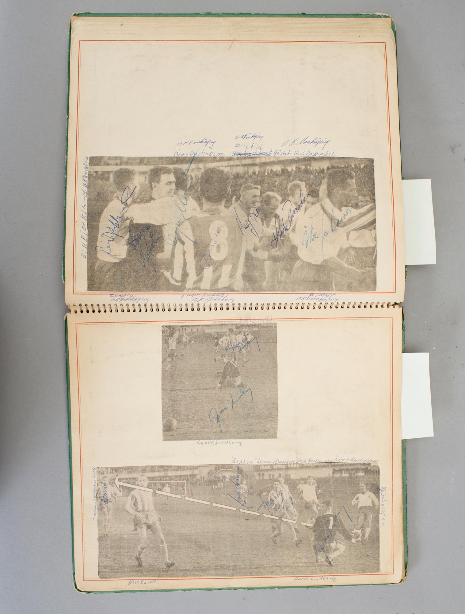 SAMLING FOTBOLLSAUTOGRAFER, bla Ryska landslaget -64, Benfica, Nacka Skoglund, Prawitz Öberg, 1960-70-tal.