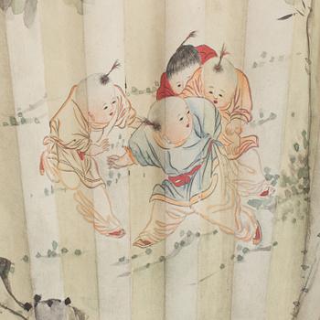 A fan leaf painting by Wu Shidan, signed and dated 1942.