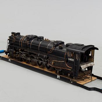 MODELL AV ÅNGLOK, med tender, "4-8-4 Western Maryland 1402", tillverkad av Gunnar Eriksson, spårvidd 3,5 tum.