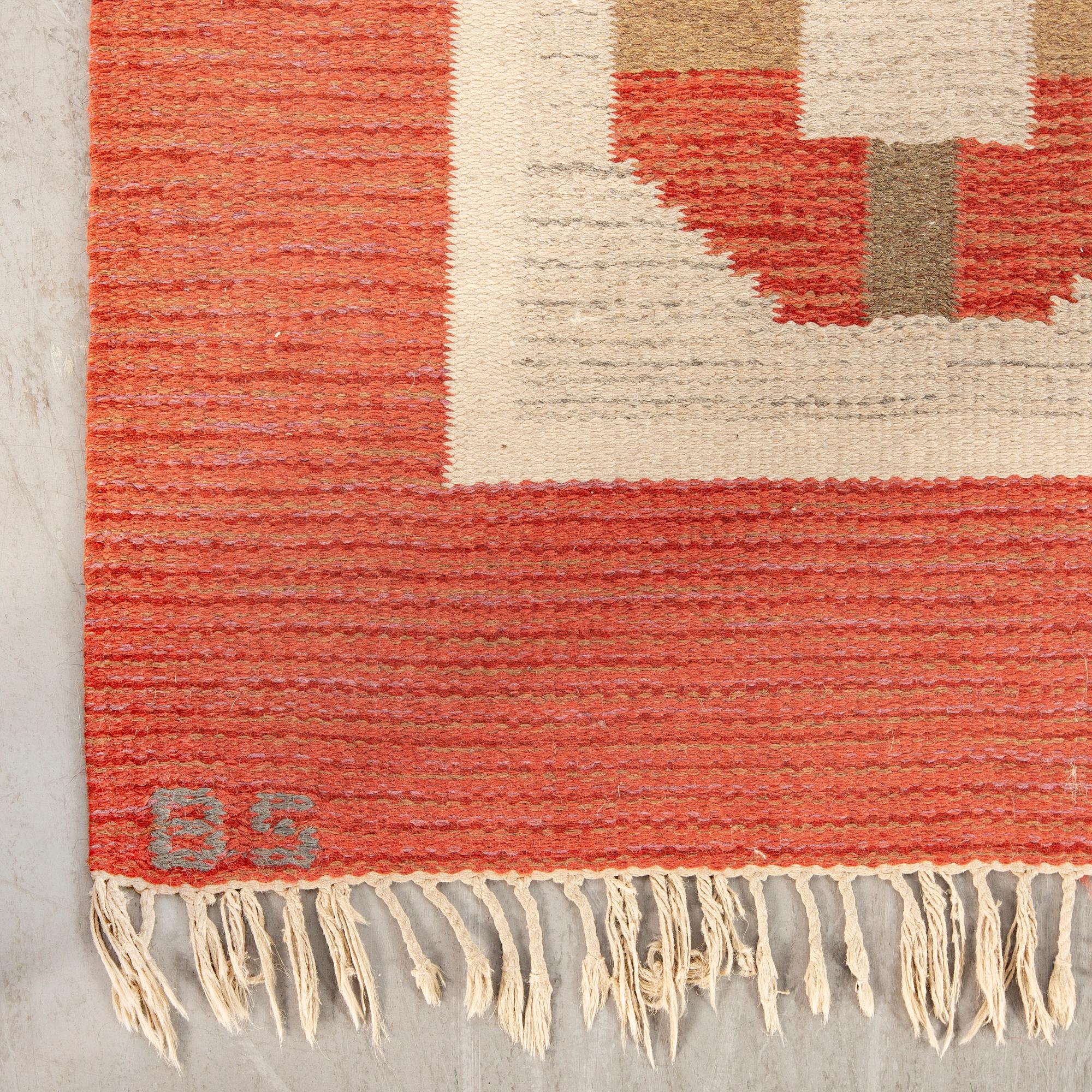 BIRGITTA SÖDERGREN, a signed flat weave carpet ca 240 x 160 cm.