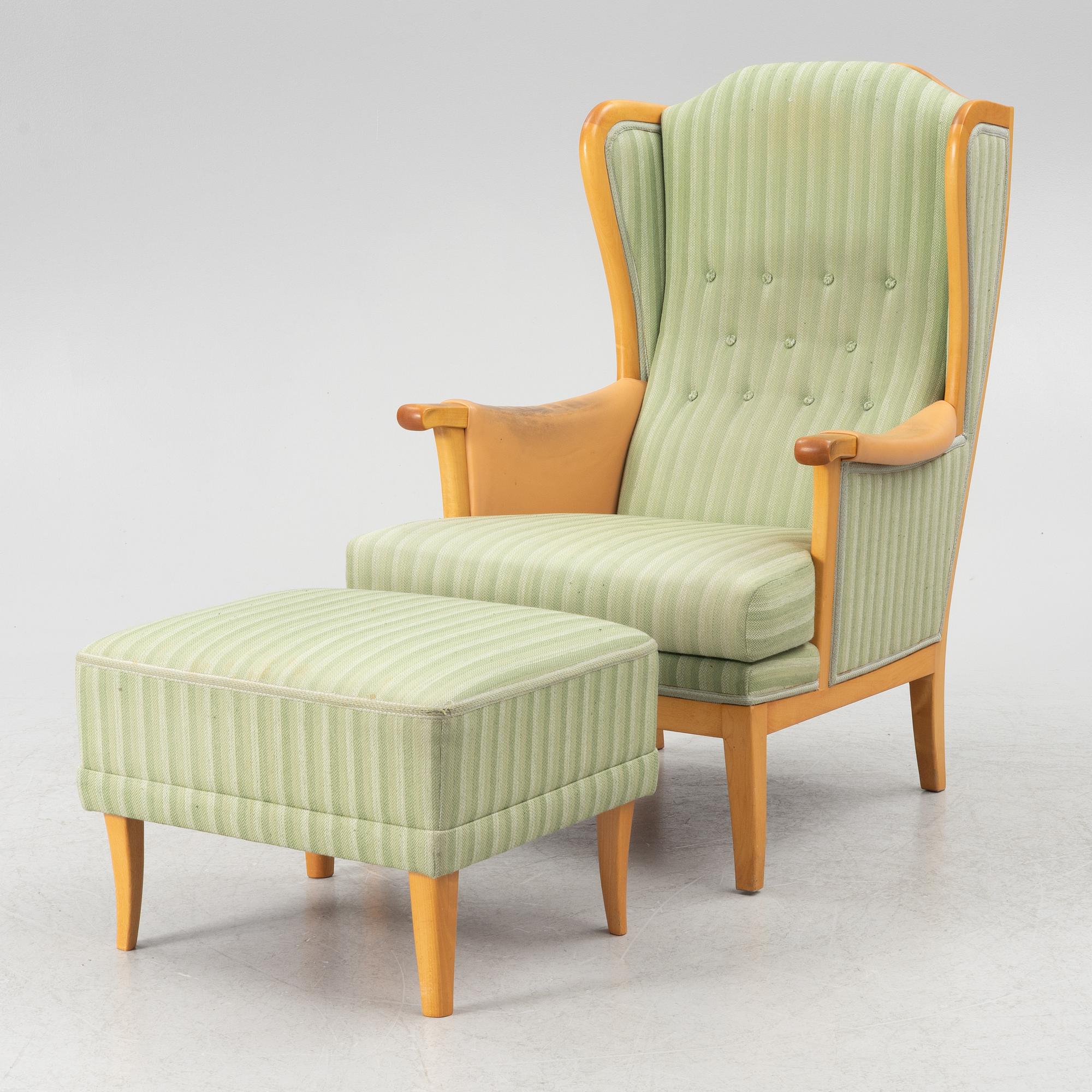 Carl Malmsten, easy chair, 'Husfadern' with foot stool.'Samsas'.