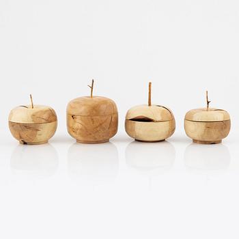 Magnus Ek, a set of four hardwood appetizer bowls with lids for Oaxen Krog.