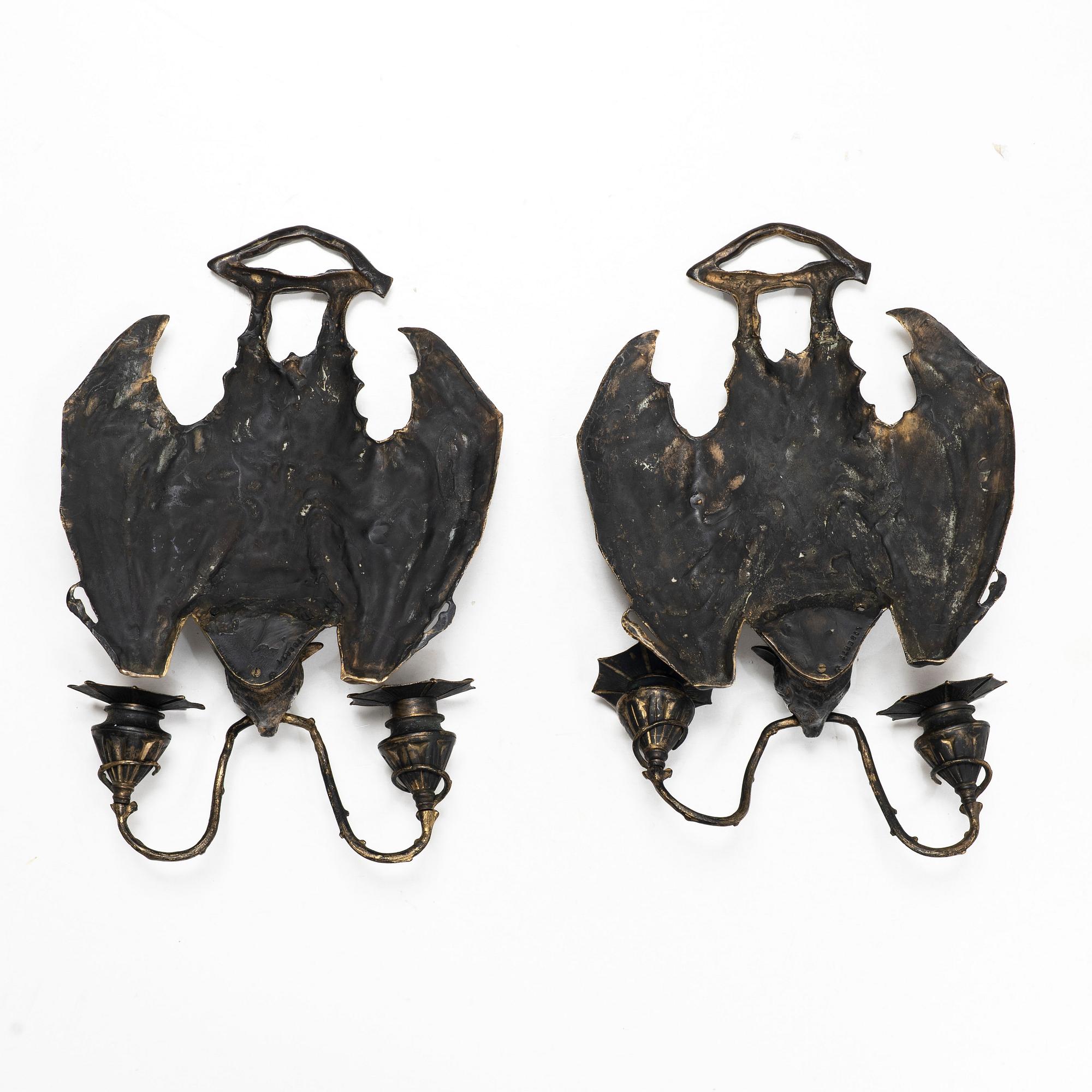 William Tonks & Sons, a pairf of wall sconces, Art Nouveau, Liberty & Co, Birmingham, circa 1900.