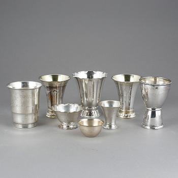 PARTI SILVERFÖREMÅL, 9 st, bla K. Anderson, 1900-tal. Tot ca 503 gram.