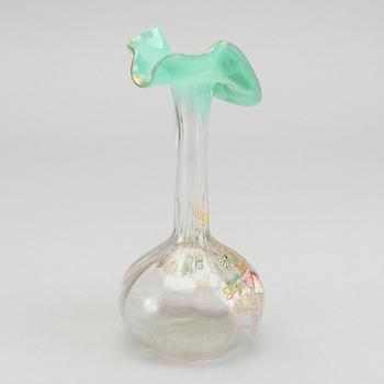 A French Art Nouveau hand pianted glass vase around 1880.