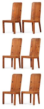 A set of six Axel Einar Hjorth pine chairs 'Lovö', Nordiska Kompaniet, 1930's.