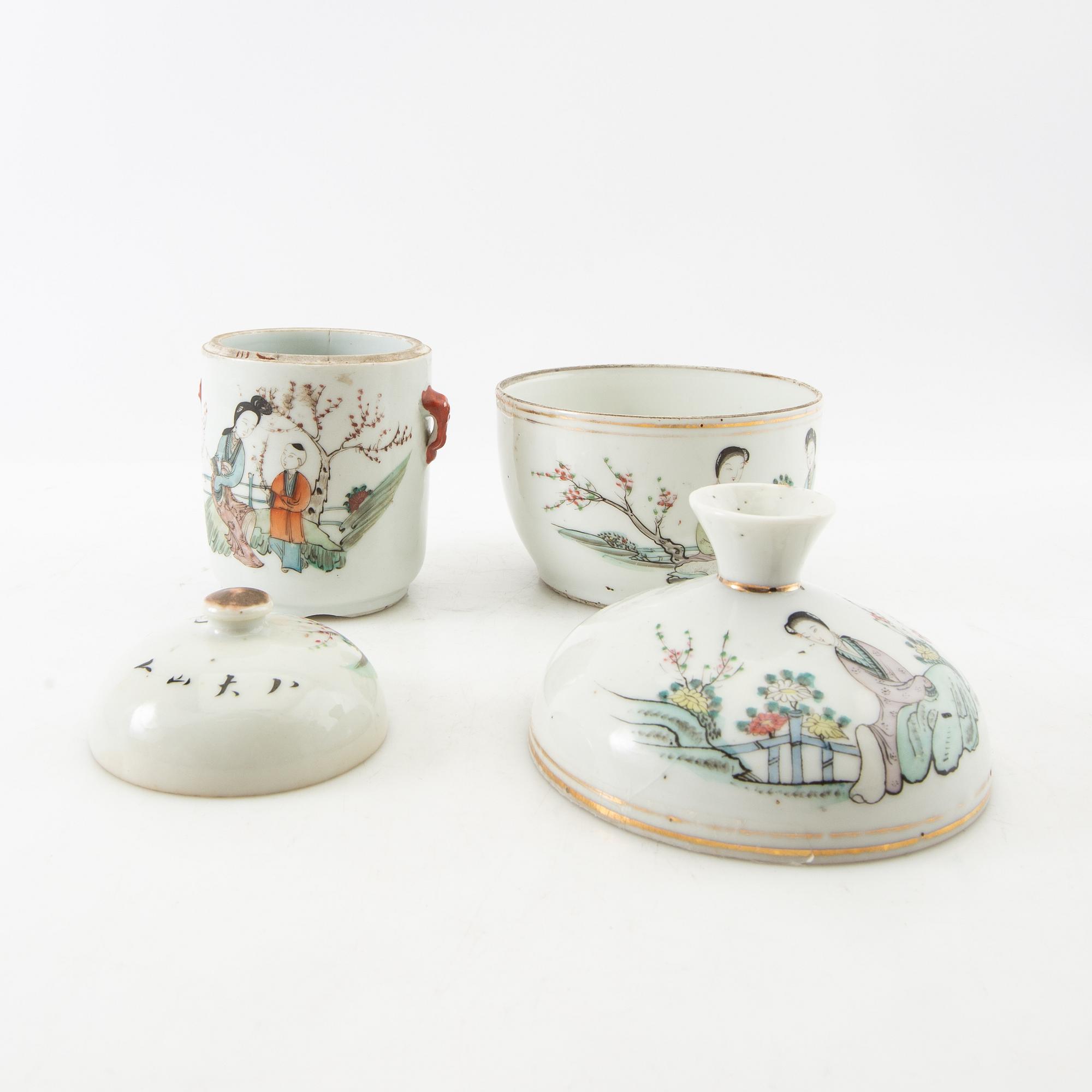 Vases, 2 pcs, and a box with a lid, 2 pcs, China, 20th century.