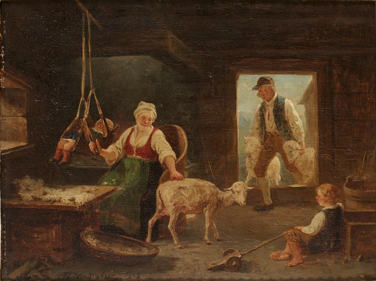 Bengt Nordenberg, Allmogeinteriör med kvinna som klipper får.