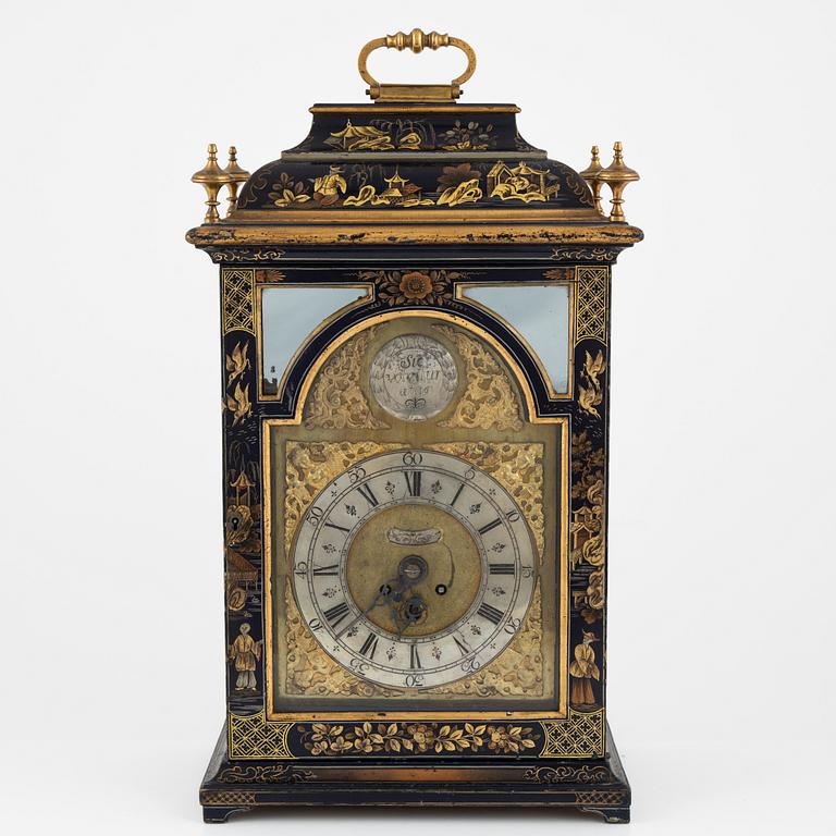 A Swedish late Baroque japanned bracket clock, first part of the 19th century.