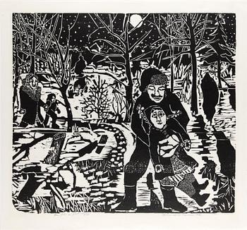 THELMA AULIO PAANANEN, 3 st, linoleumsnitt på rispapper, sign, numr o dat.