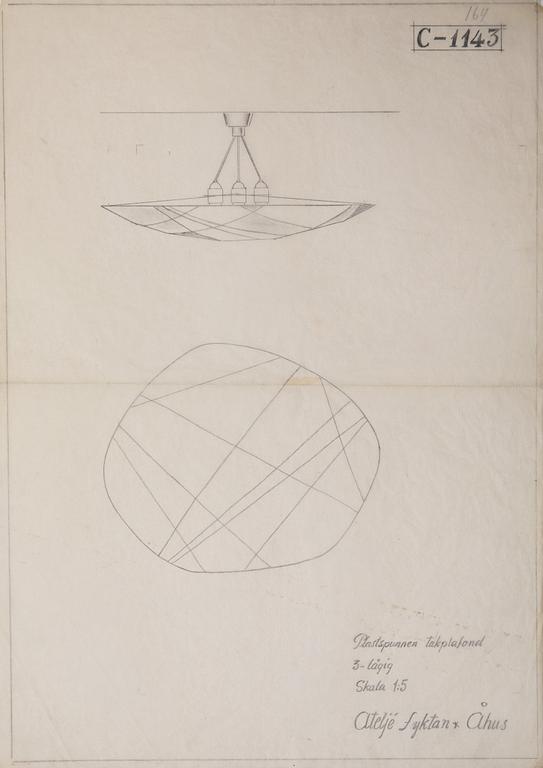 Hans Bergström, a ceiling lamp, model "C-1143", ateljé Lyktan, Sweden 1940-50s.