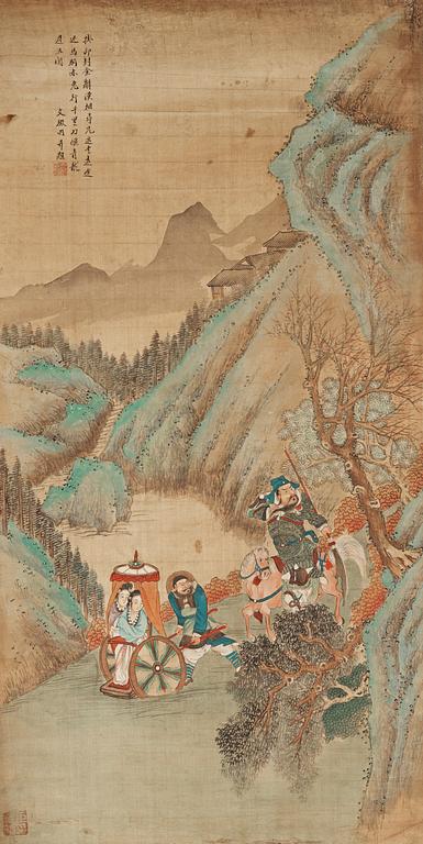 RULLMÅLNINGAR (4), sen Qingdynastin (1644-1912), med scener ur de tre kungadömenas historia.