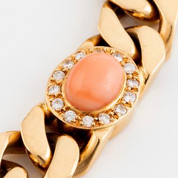 A Bucherer bracelet in 18K gold set with coral and round brilliant-cut diamonds.