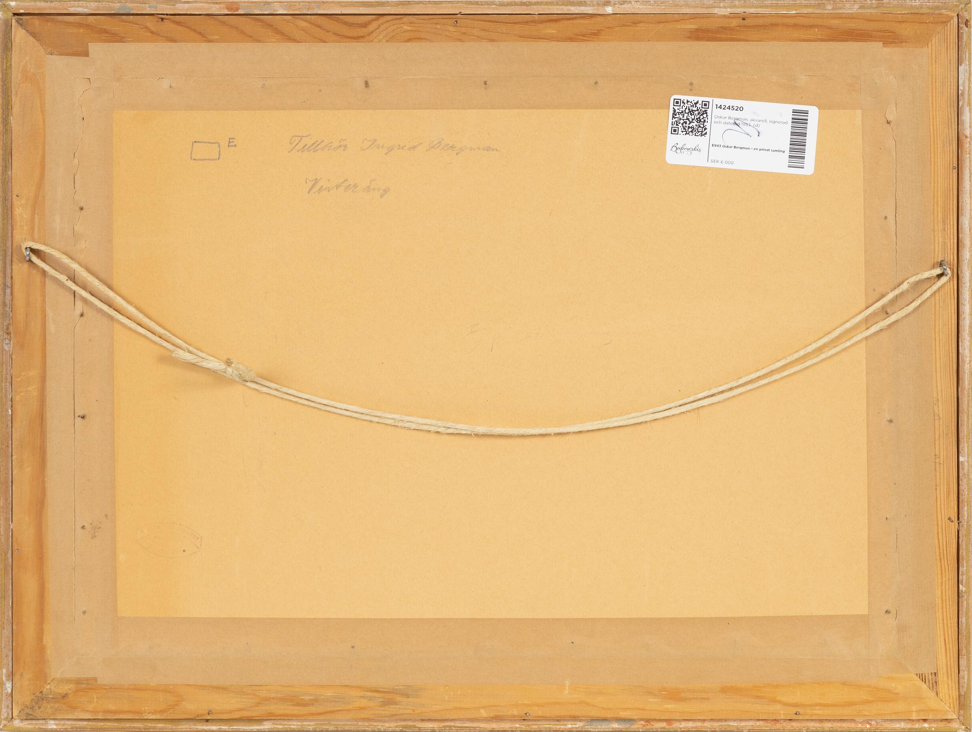 Oskar Bergman, watercolour, signed and dated 1953.