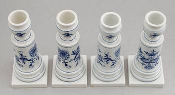 LJUSSTAKAR, 4 st, porslin, Meissen, 1900-tal.
